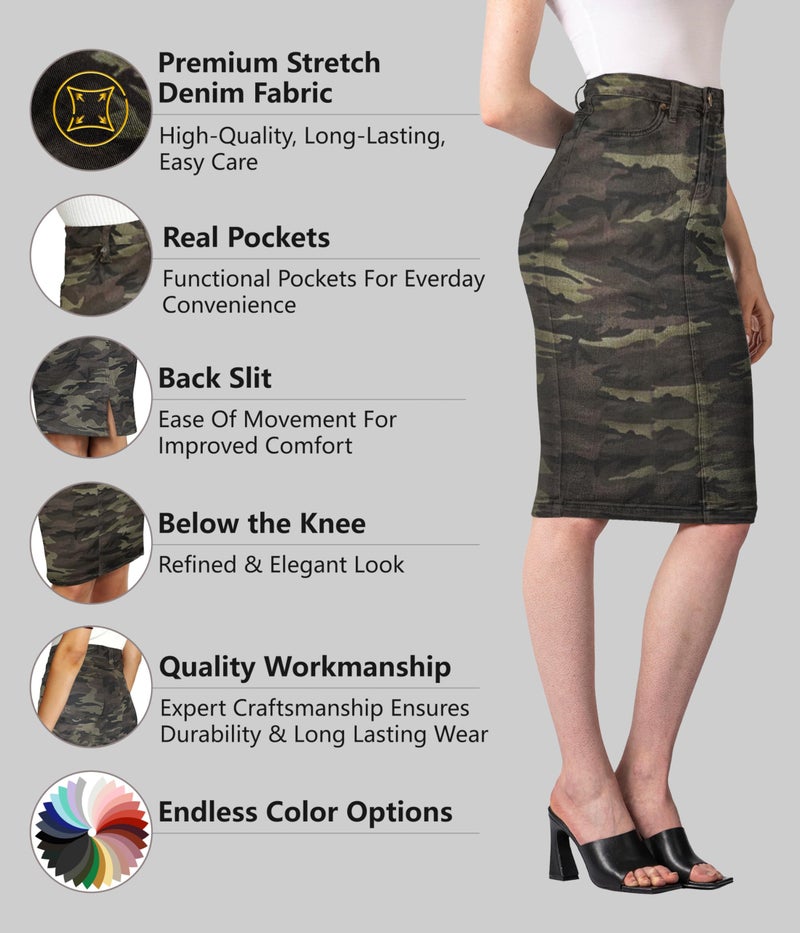 Lexi Womens Stretch Pencil Skirts with Functional Pockets, A Line & Destructed Mini Denim Skirts SKS26147 CAMO 12 - Image 2